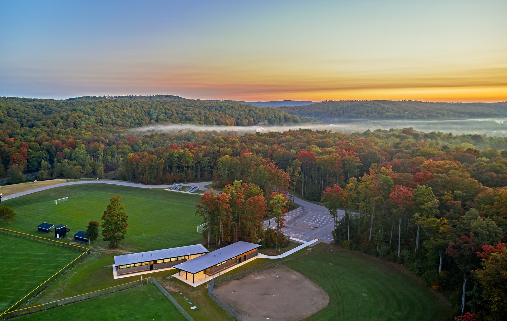 Glen Lake Community Schools Aerial with Fall Trees