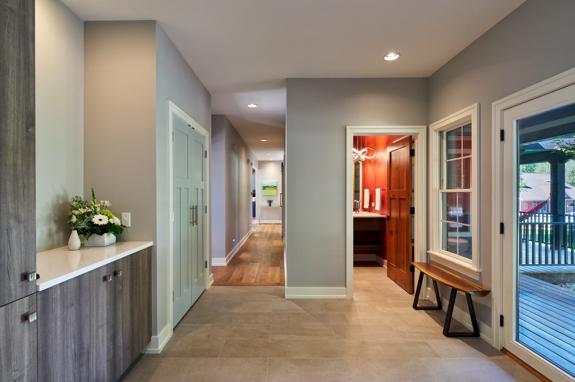 Farmhouse corridor and bathroom