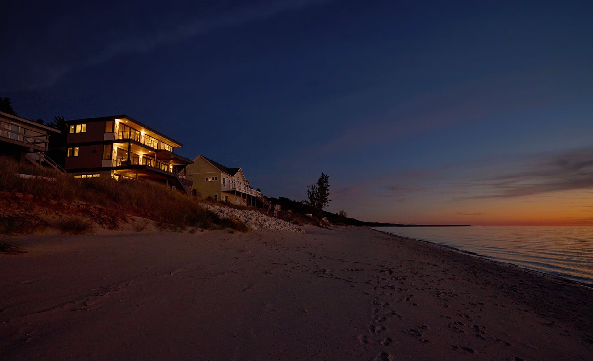 Lake Michigan Beach House beach at dusk